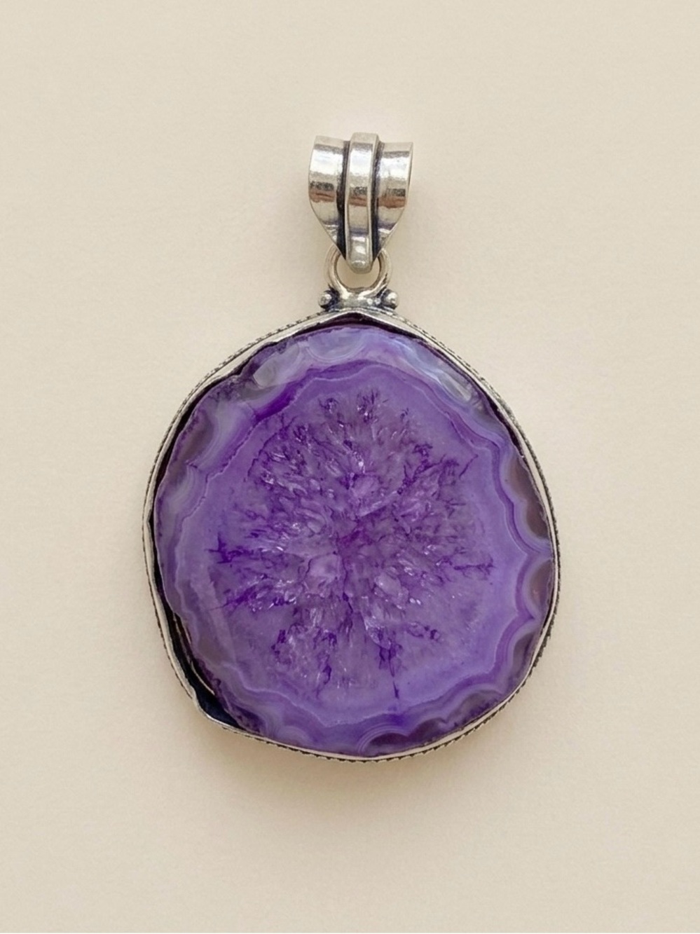 Purple Agate Slice Pendant Necklace